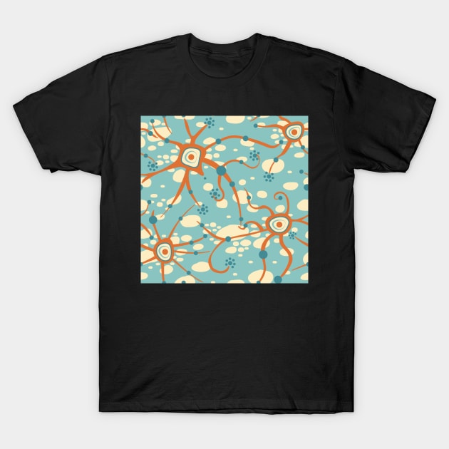 neural network - pattern orange on light blue T-Shirt by colorofmagic